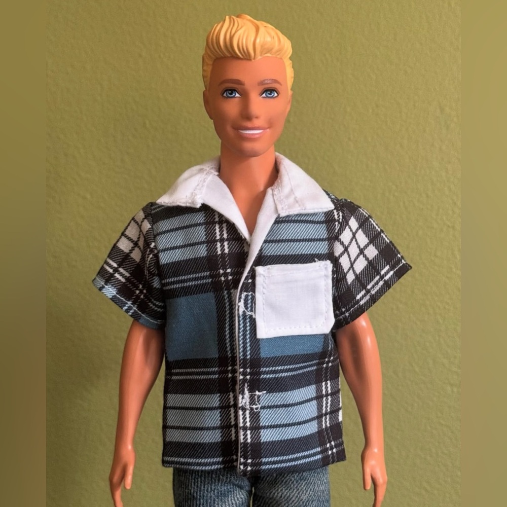 Handcrafted blue plaid doll shirt lined in white